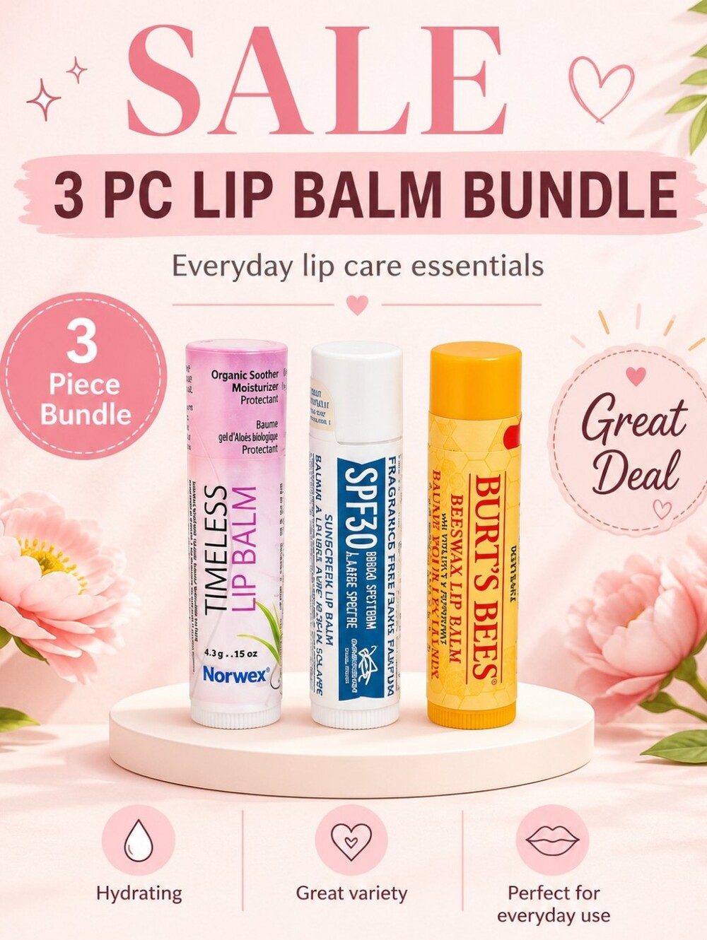 💙 3 Pcs Various Lip Balms